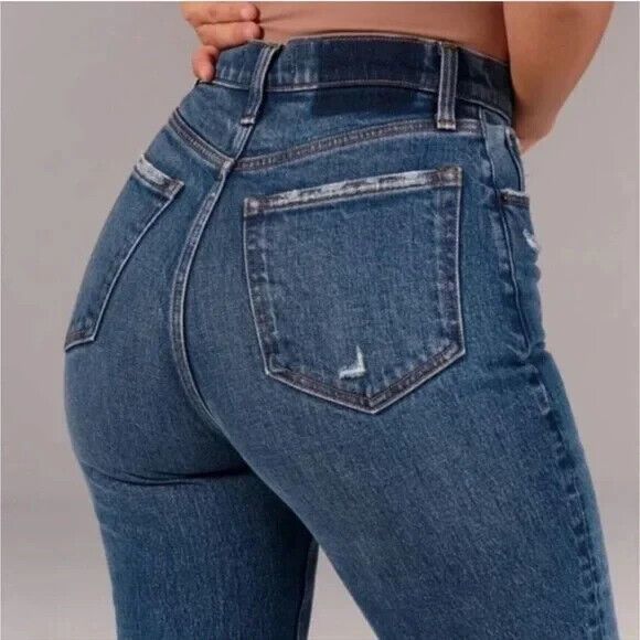 Abercrombie & Fitch Kick Flare Ultra High-Rise Raw Hem Button Fly Jeans 27/4R - Picture 3 of 8